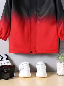 SHEIN 1pc Young Boys' Casual College Style Gradient Color Hooded Zipper Jacket With Letter Print Pattern Suitable For Street And School Scene Autumn And Winter