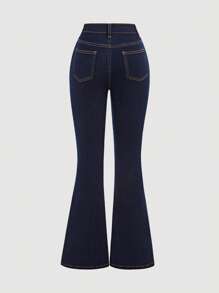 SHEIN Girlism Teen Girl's Bell Bottom Jeans, Suitable For Summer Casual Daily Wear