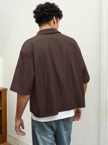 SWAVVY Camisa informal de manga corta holgada tejida para hombre, para la escuela