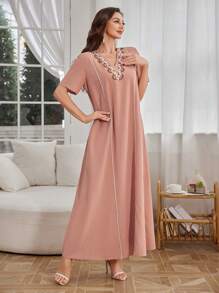 Al Najma 女士土耳其长袍和阿拉伯传统长裙 - 珊瑚橙 - 查看 6