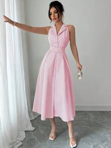 Elenzga Vestido midi de rayas casual elegante para mujer, apto para la oficina y el viaje