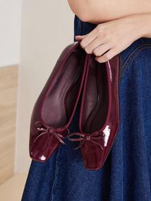 MOTF SQUARE TOE BOW DETAIL FLATS LOAFERS