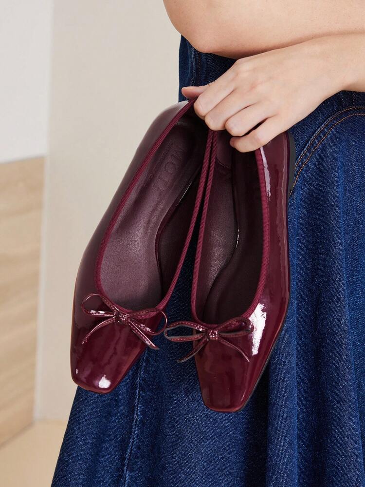 SQUARE TOE BOW DETAIL FLATS LOAFERS SPRING SHOES