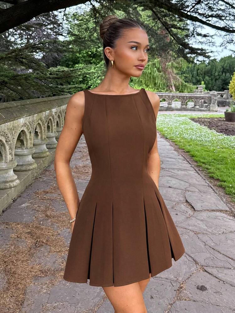 square neck brown dress Satin Square Neck Fit and Flare Maxi Dress