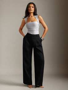 Hauture Old Money Sexy Business Casual Square Neck Grey Bodysuit For Women – Side Ruched Fitted Minimalist One Piece, Elegant Office Layering Top, Chic Statement Workwear