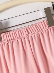 Conjunto de 2 piezas de parte superior de manga larga y pantalones para niña, parte superior rosa con manga abullonada y decoración de moño blanco, traje casual de alta gama cómodo para salidas, reuniones y uso diario