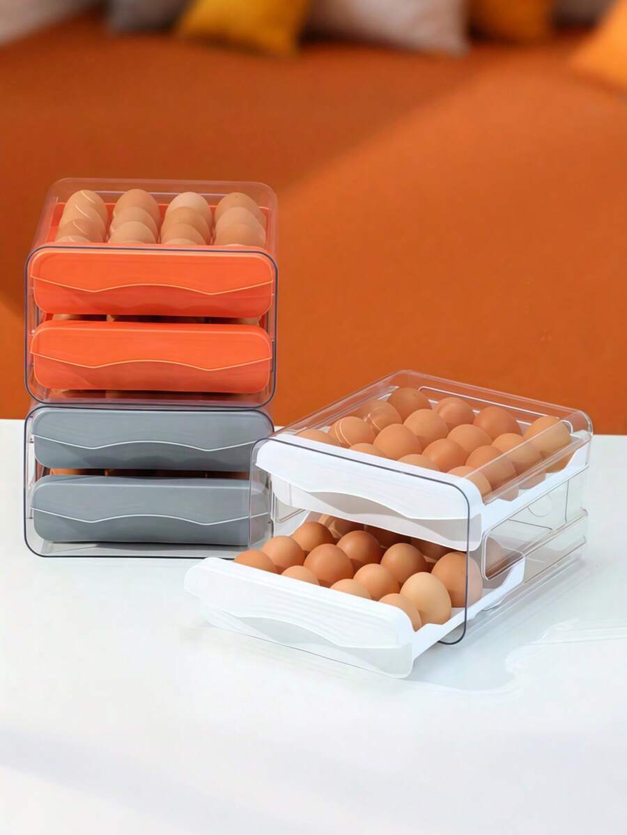 双层厨房鸡蛋收纳盒家用抽屉式冰箱透明保鲜盒鸡蛋托盘可堆叠鸡蛋架，复活节鸡蛋收纳托盘
