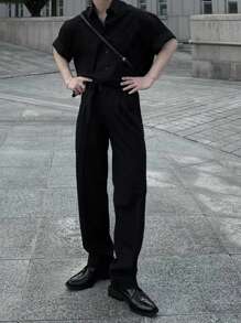 DAZY 男士黑色衬衫西装，商务休闲，春夏 - 黑色 - 查看 1