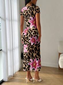 Modelyn Vestido ajustado con escote cuadrado, volantes y recortes, estilo veraniego - Multicolor - Ver 4
