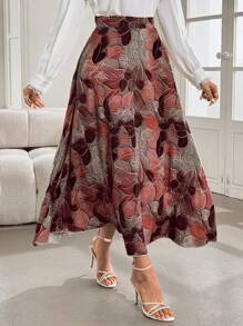 Modelyn Women Floral Print High Waist Elegant Fashion Skirt - Dusty Pink - View 5