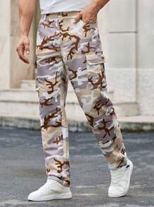 Manfinity VCAY Pantalones cargo casuales de camuflaje tejidos con bolsillos múltiples para hombre - Amarillo - Ver 1