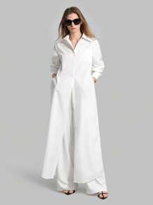 Ontre 休闲通勤纯色侧开衩长衬衫