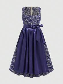 Fairmaia Robe dirndl vintage traditionnelle allemande élégante à fleurs vintage pour femmes grande taille. Robe traditionnelle dirndl sans manches avec col carré et tablier, pour Octobre, Halloween