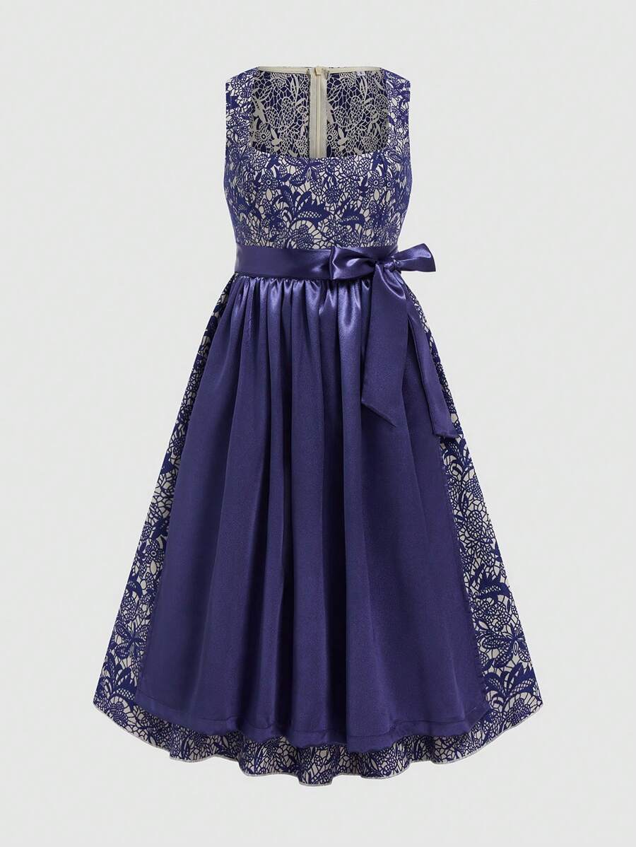 Fairmaia Robe dirndl vintage traditionnelle allemande élégante à fleurs vintage pour femmes grande taille. Robe traditionnelle dirndl sans manches avec col carré et tablier, pour Octobre, Halloween