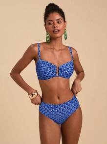 Travachic Conjunto de bikini con estampado floral, escote en V y aros para mujer, ideal para playa y resort