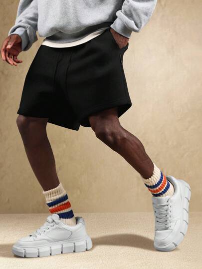 SUMWON Essential Drop Crotch Shorts Casual Loose Fit Bermuda Loungewear Streetwear Urban Skater Comfort Knee Length Oversized