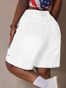 Slaydiva 女式夏季时尚水钻装饰做旧牛仔短裤