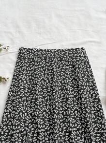 Soleia 女士度假碎花休闲开衩裙 - 黑與白 - 查看 7