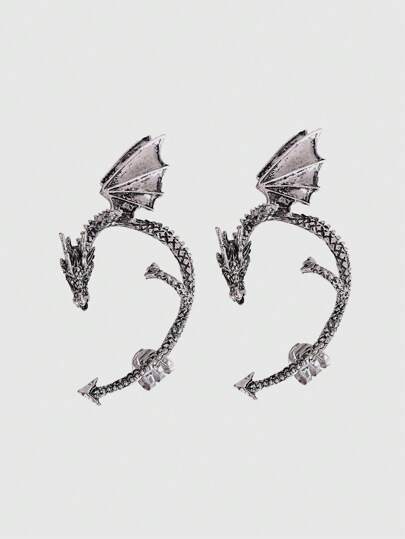 Grunge Punk 1 Pair Retro Punk Rock Vintage Dragonscale Clip-On Earrings