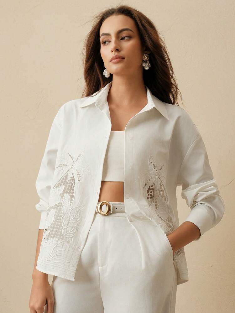 Chemise décontractée à manches longues élégante et aérée avec motif d'arbre de noix de coco