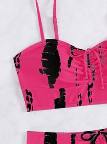 SHEIN Bộ 2 món đồ bơi bikini đi biển họa tiết hồng tươi mới mùa hè in ngẫu nhiên & trang phục đi biển cho nữ - Màu Hồng Tươi - Xem 5