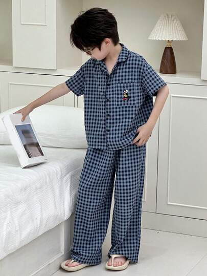 Dazy Kids Tween Boy Plaid Short Sleeve Pajama Set