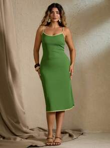 SHEIN MOOSTA Vestido sin mangas de uso diario de unicolor y estilo minimalista para tallas grandes - Verde - Ver 4