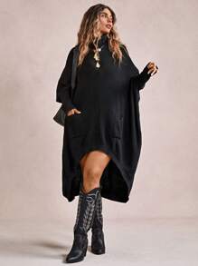 Freevana 大码休闲毛衣，带口袋和不对称下摆，适合派对、音乐节、家居服、返校活动、送礼和购物。冬装、秋装毛衣、西部风、秋季 - 黑色 - 查看 4