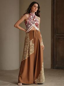 Anewsta Retro Style Printed Women's Halter Backless Tassel Beach Vacation Tank Top - Multicolor - View 7