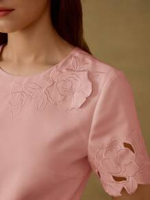MOTF PREMIUM EMBROIDERY FLORAL PATTERN BUCKLE BELTED DRESS - Pink - View 2