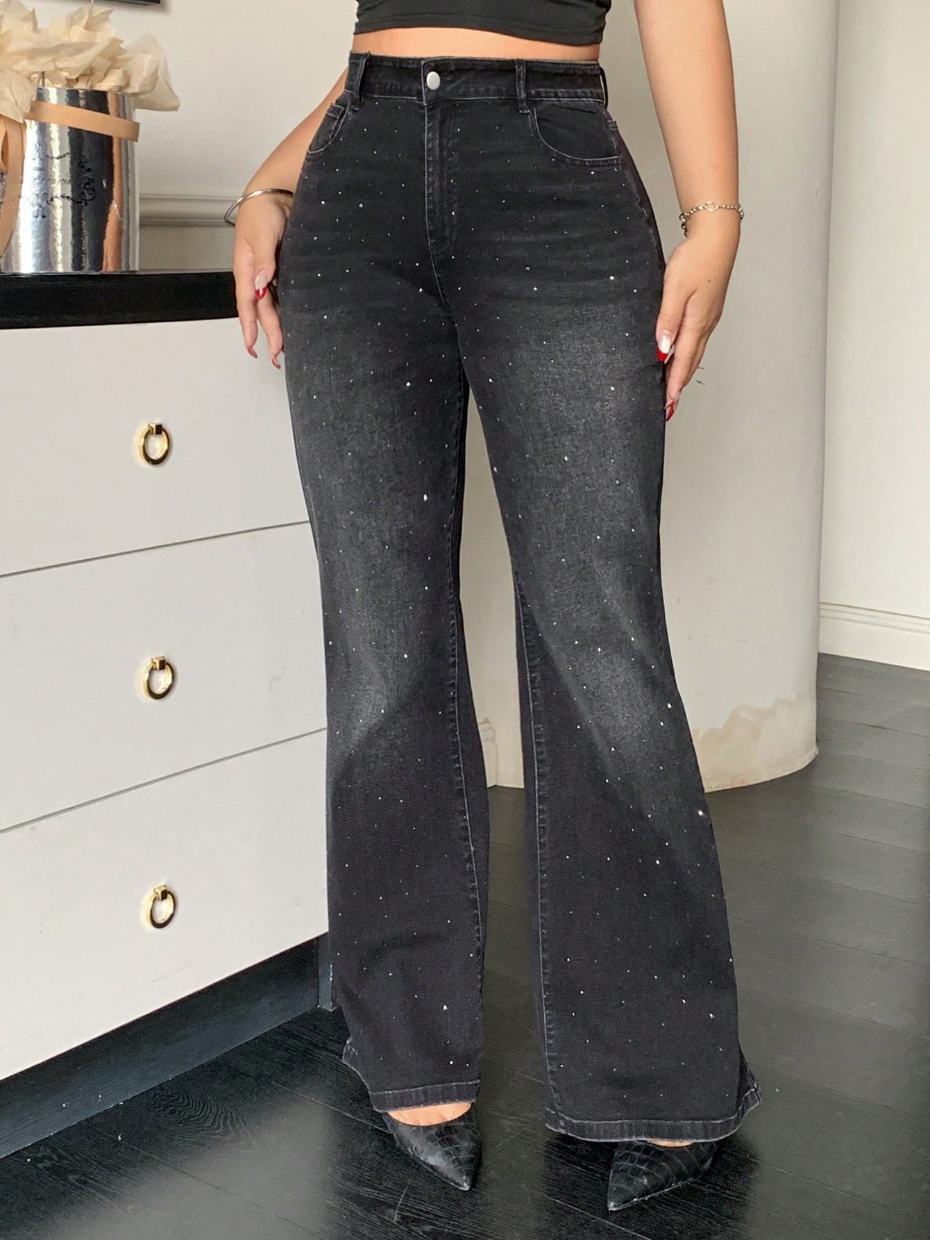 Dazy Plus سروال جينز ضيق مطاطي مشوه مغسول باللون ا...