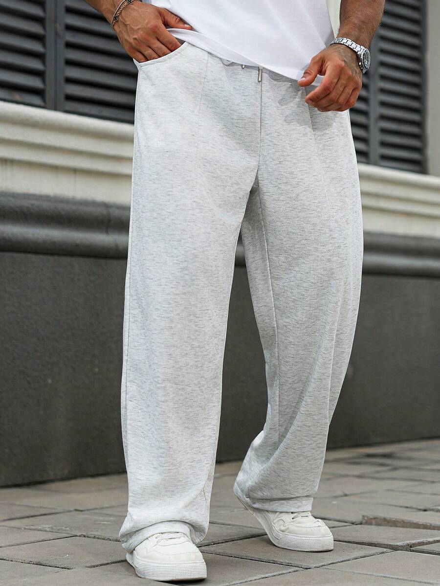 Manfinity Homme Quần nỉ thể thao cạp rút trơn cỡ lớn cho nam - trắng - Xem 1