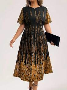 SHEIN Clasi Plus Size Women Woven Long Elegant Floral Digital Print Dress, Fashionable & Refined, Summer