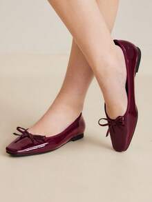 MOTF SQUARE TOE BOW DETAIL FLATS LOAFERS