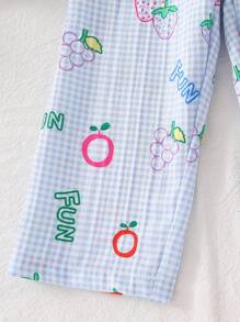 Baby Girls' Fruit Pattern T-Shirt & Plaid Fruit Print Pants 2pcs Outfit - Multicolor - View 5