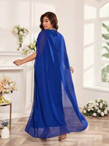 Cravure 大码蓝宝石蓝色金属蕾丝边修身长裙，正式服装 - 寶藍色 - 查看 2