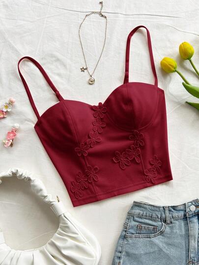 Soleia Women's Casual Sleeveless Tank Top With Applique Decorations, For Summer,Tank Top Cute Red Top Wine Red Top Dark Red Top Red Crop Top Women