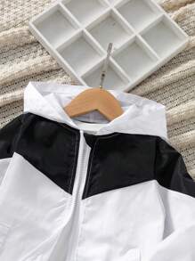SHEIN Young Girl Colorblock Zip Up Hooded Jacket & Pants Girls Tracksuit Set