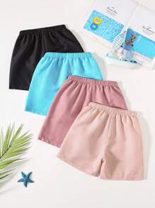 SHEIN 4pcs/Set Young Boys Casual Sports Shorts, Comfortable, Fashionable, Versatile, Soft, Cute Maroon Colored Swim Trunks, Suitable For Outdoor, Beach, Swimming, School, Home And Other Occasions, Spring/Summer