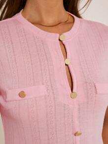 COSMINA Đầm dài tay ngắn trang trí khóa kim loại thanh lịch cho nữ, mùa xuân/hè nghỉ dưỡng - Màu Hồng baby - Xem 7