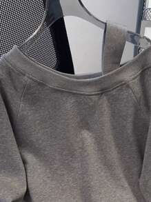 SHEIN Felpa con cappuccio da donna a tinta unita, maniche a buco, casual, ampia, con collo asimmetrico