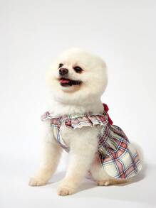 PETSIN Vestido ligero y transpirable con diseño a cuadros y lazo para mascotas, adecuado para primavera/verano, para gatos y perros - Multicolor - Ver 5