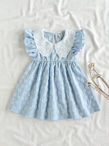 SHEIN Vintaside Kids Baby Mädchen süßes einfarbiges A-Linien Kleid mit Rüschenärmeln, Sommer