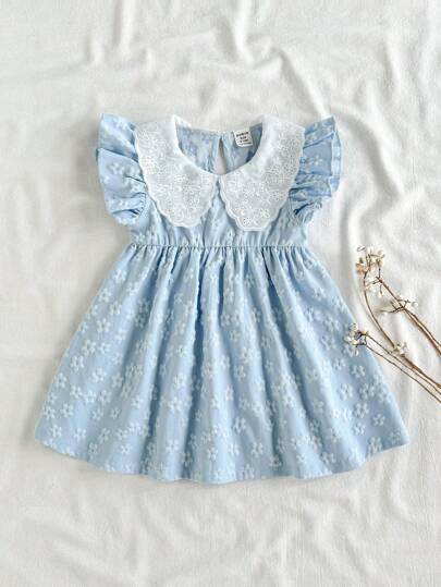 SHEIN Vintaside Kids Váy chữ A tay bèo nhún màu trơn dễ thương cho bé gái, mùa hè