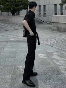 DAZY 男士黑色衬衫西装，商务休闲，春夏 - 黑色 - 查看 3