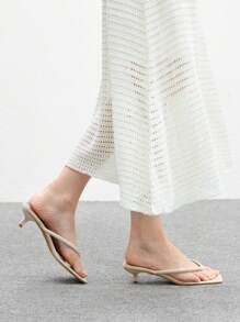 CUCCOO BIZCHIC CUCCOO 细跟纯色方头夏季优雅人字拖凉鞋 - 杏色 - 查看 4