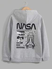 EURMUSE Men Cottonline Letter Printed Regular Hoodie - Grey - View 1