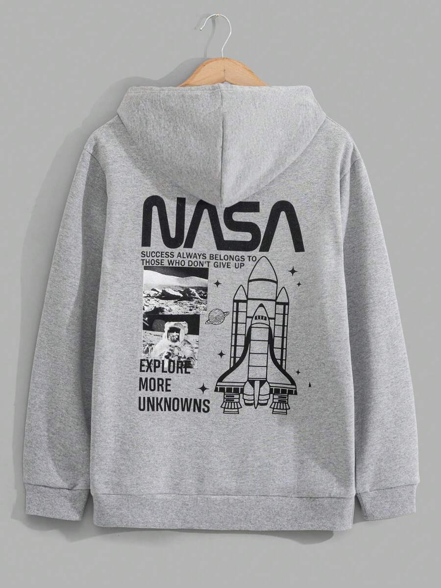 EURMUSE Men Cottonline Letter Printed Regular Hoodie - Grey - View 1