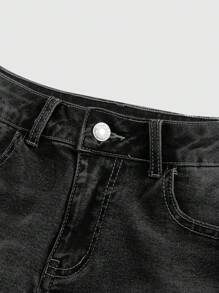 ROMWE J-Fashion Y2K Butterfly Embroidered Studded Distressed Vintage Super Low Waist Super Short Denim Shorts For Women