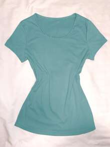 INAWLY Women's Casual Versatile Rhinestone Embellished Teal T-Shirt, Summer - Cadet Blue - View 4